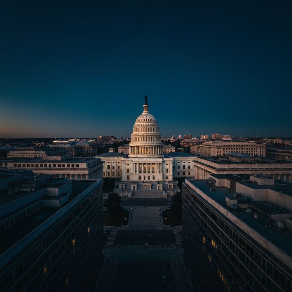 The United States Capitol at dusk under a deep blue sky
